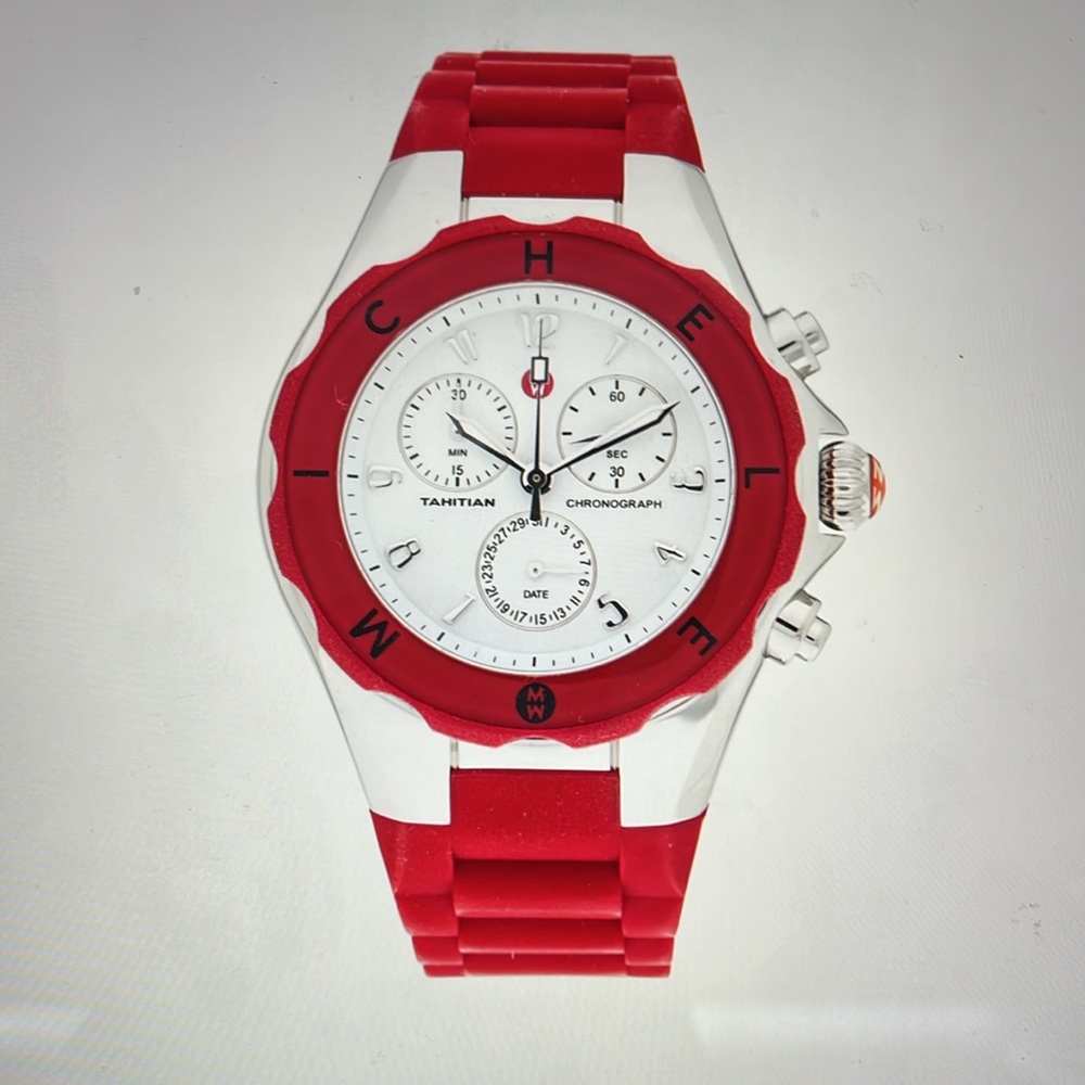 Michele Tahitian Jelly Bean Red Ladies Chronograph Watch